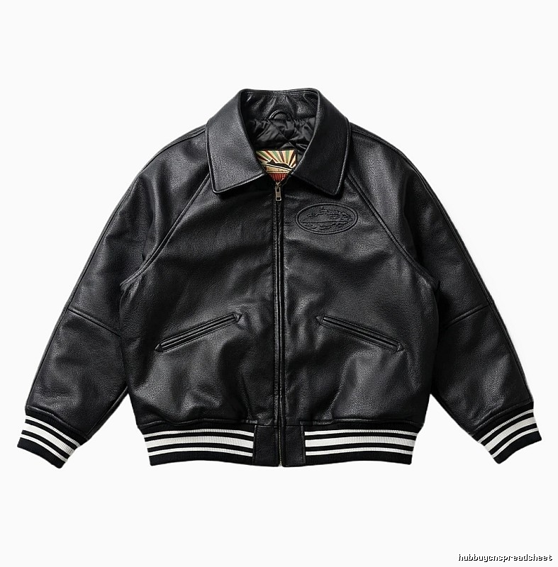 Corteiz baseball-style black leather jacket