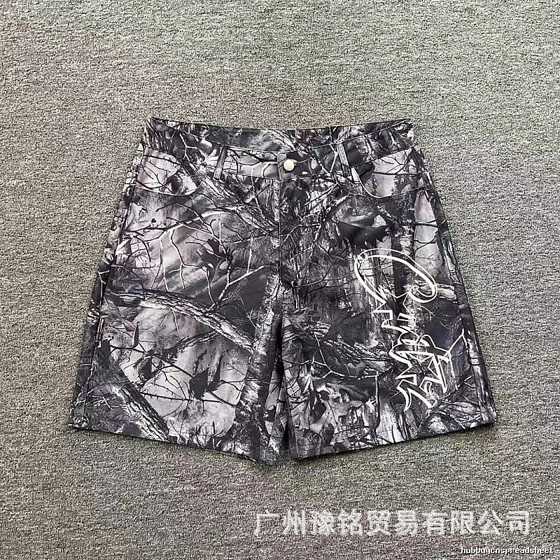 Corteiz Street Style Black and Grey Tree Grain Camouflage Shorts