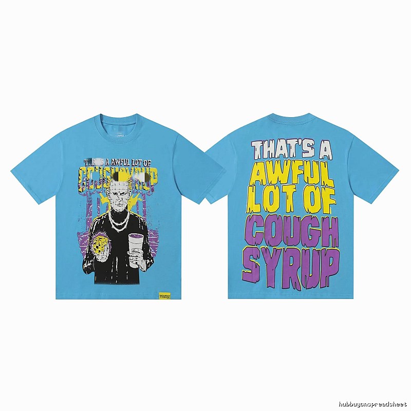 COUGH SYRUP Character Print Street Style Light Blue Short Sleeve T-Shirt
