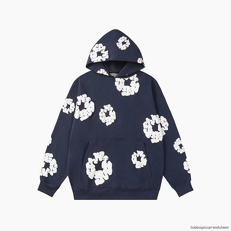 Dark Navy Flower Pattern Hoodie