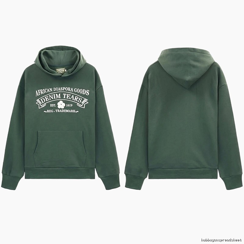 DENIM TEARS retro-style dark green hoodie