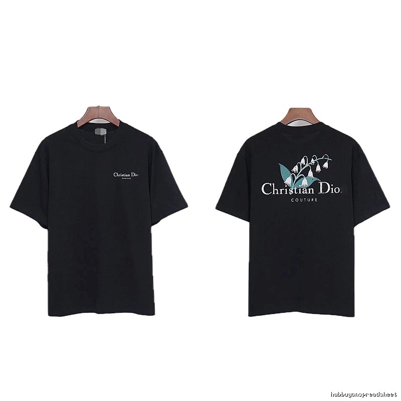 Dior Casual Black T-Shirt with Lily of the Valley Print