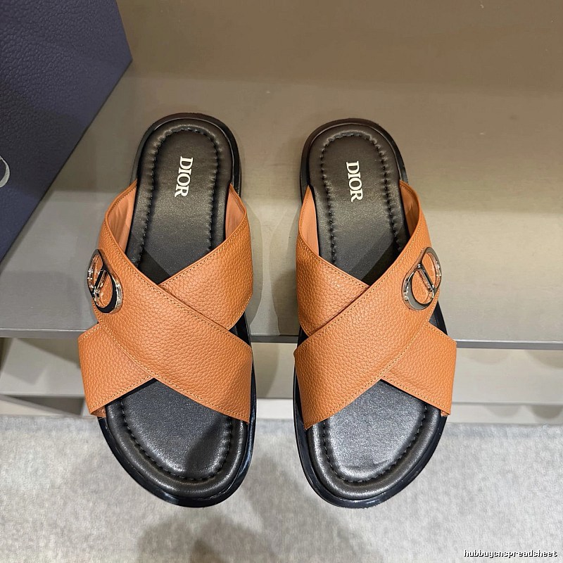 Dior CD Buckle Light Luxury Style Caramel Slide Sandals