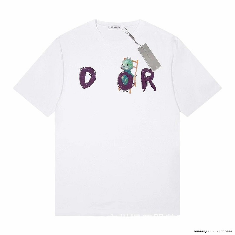 Dior Dinosaur Graffiti Cool Trendy White Short-sleeve T-shirt