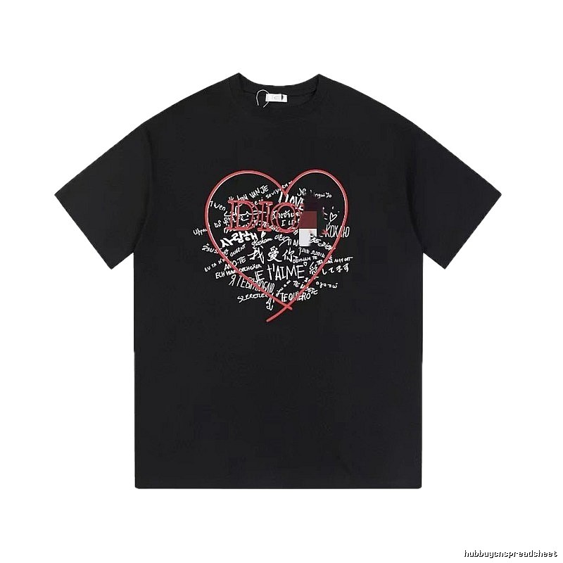 Dior Heart Graffiti Trendy Style Black T-Shirt