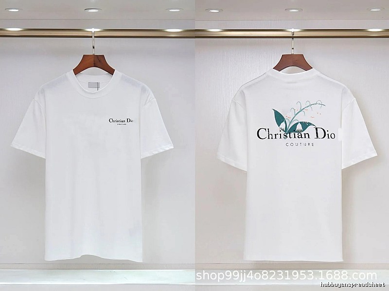 Dior Lily of the Valley Collection Casual Style White T-Shirt