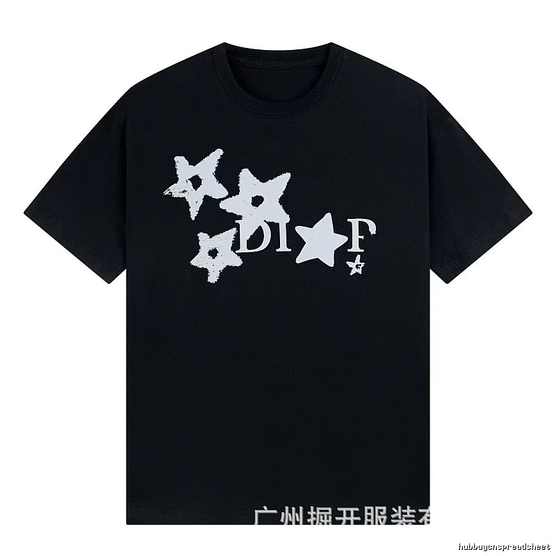 Dior Star Print Street Style Black T-Shirt