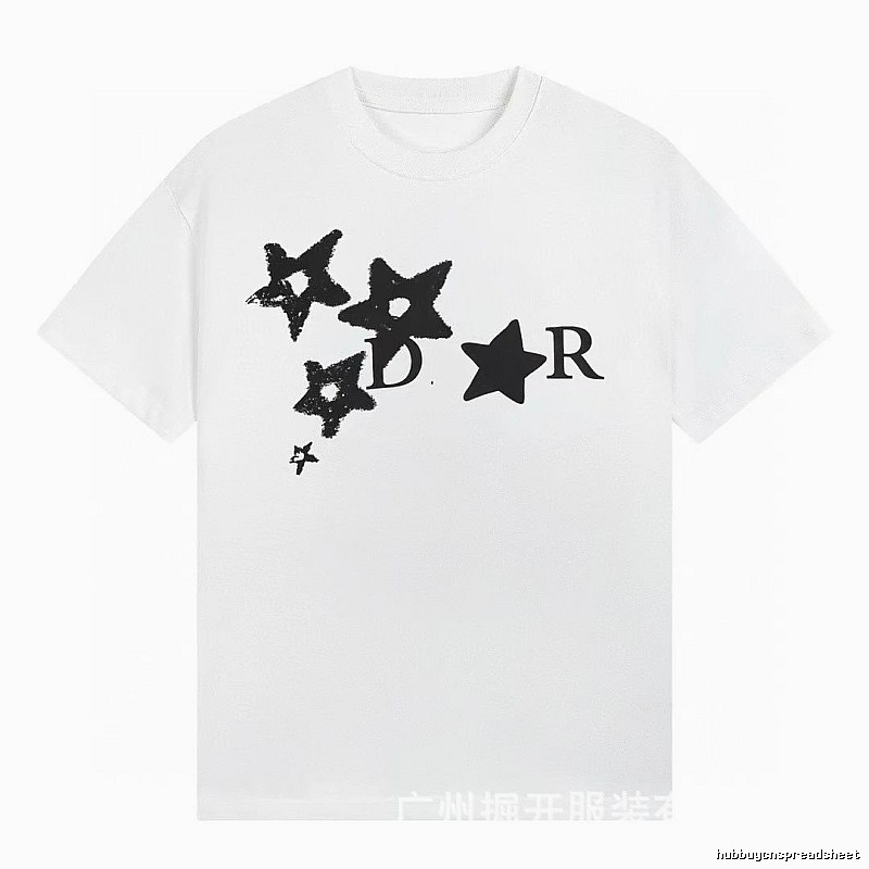 Dior Star Print Trendy & Cool Style White Short-Sleeve T-Shirt