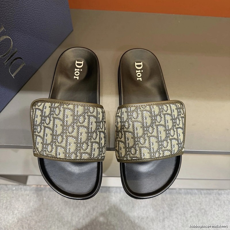 Dior Vintage-Style Military Green Monogram Slides