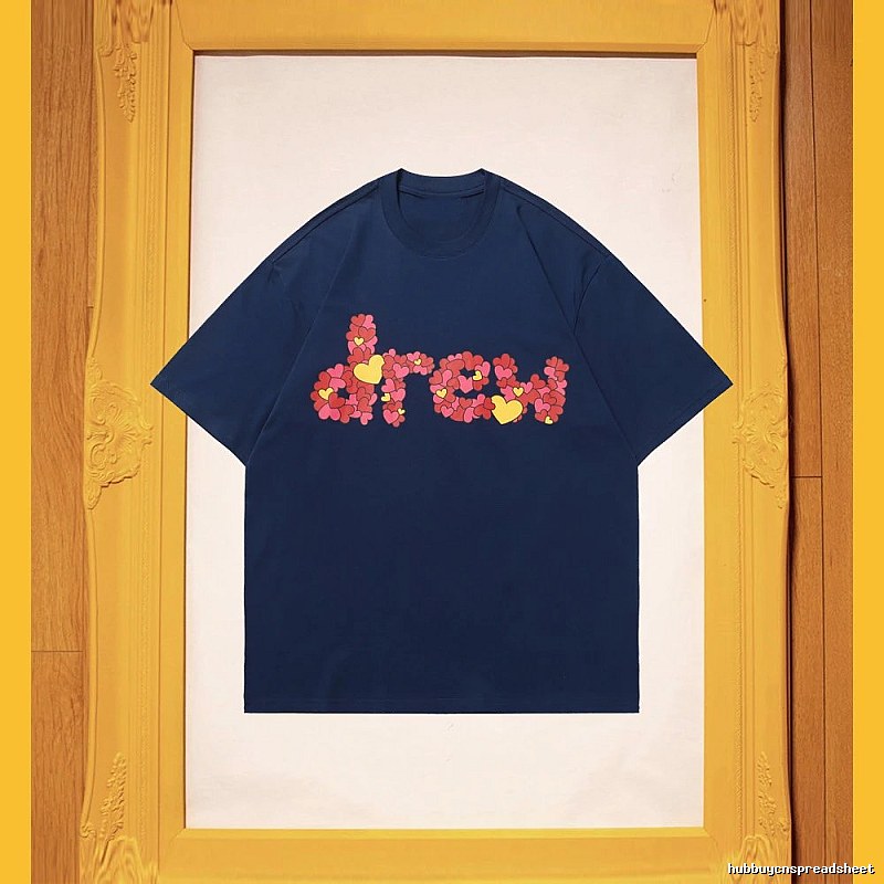 DREW Heart Print Street Style Navy Short Sleeve T-Shirt