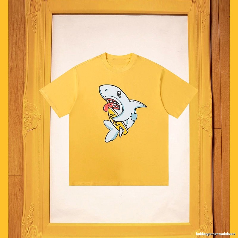 DREW Shark Print Street Style Yellow T-Shirt