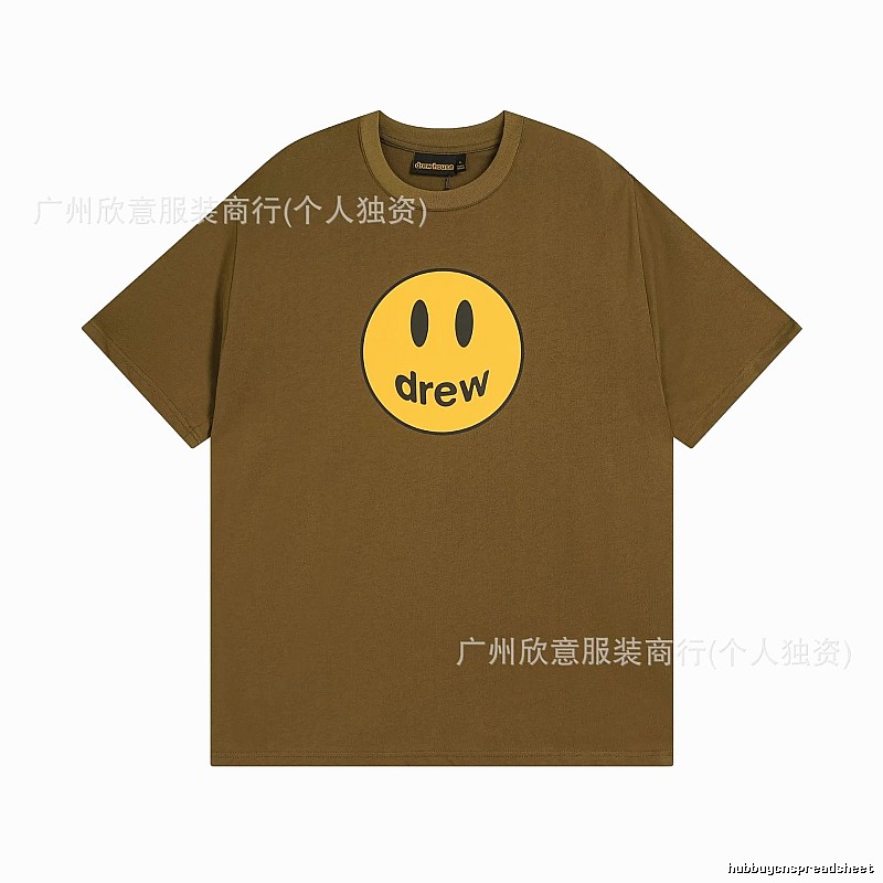 Drew Smiley Face Street Style Brown Short Sleeve T-shirt
