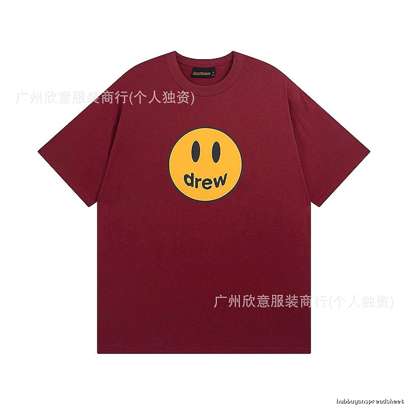 DREW Smiley Face Streetwear Style Burgundy Short Sleeve T-Shirt