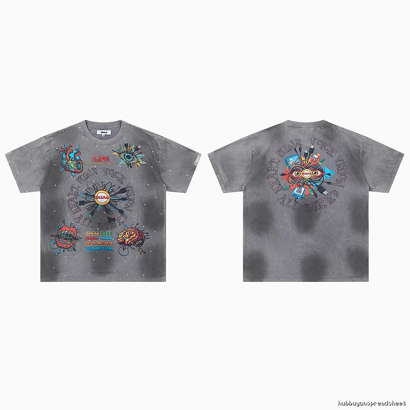 DUAA Cyber Print Street Style Grey T-Shirt