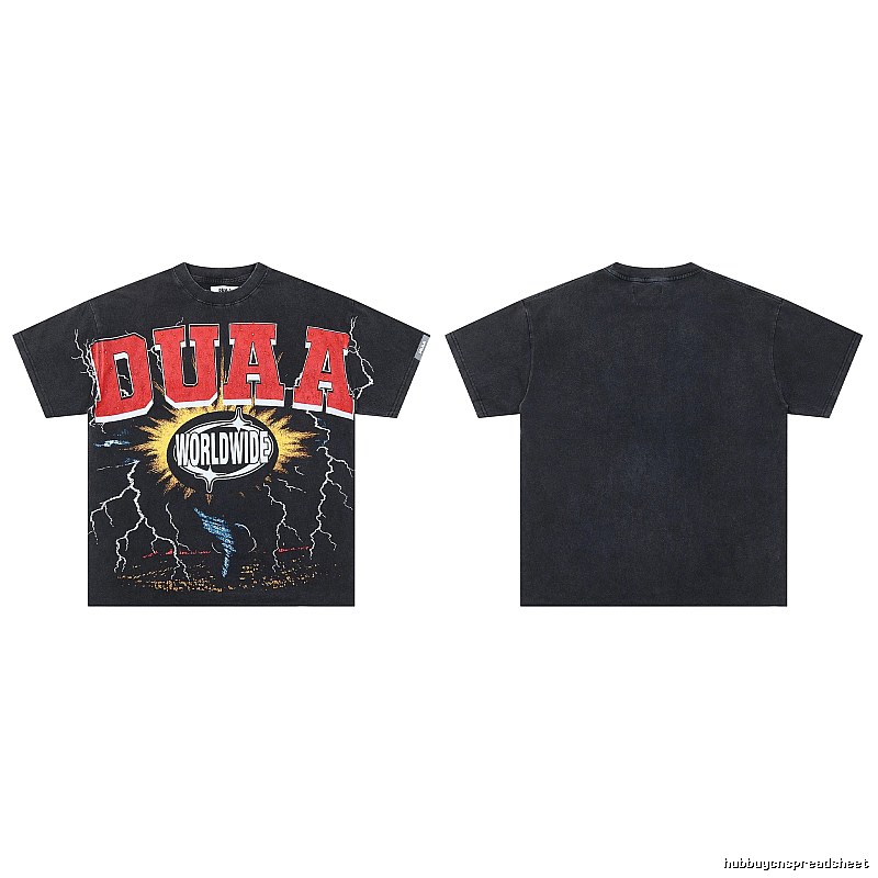 DUAA Lightning American Street Style Distressed Black T-shirt