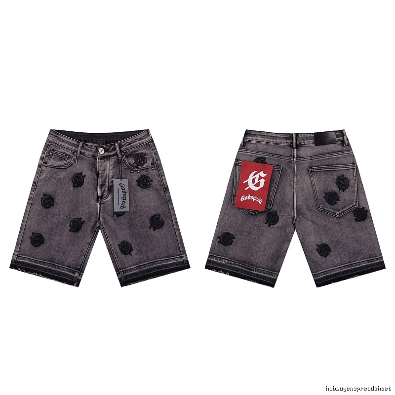 Godspeed Embroidered Street Style Ash Denim Shorts