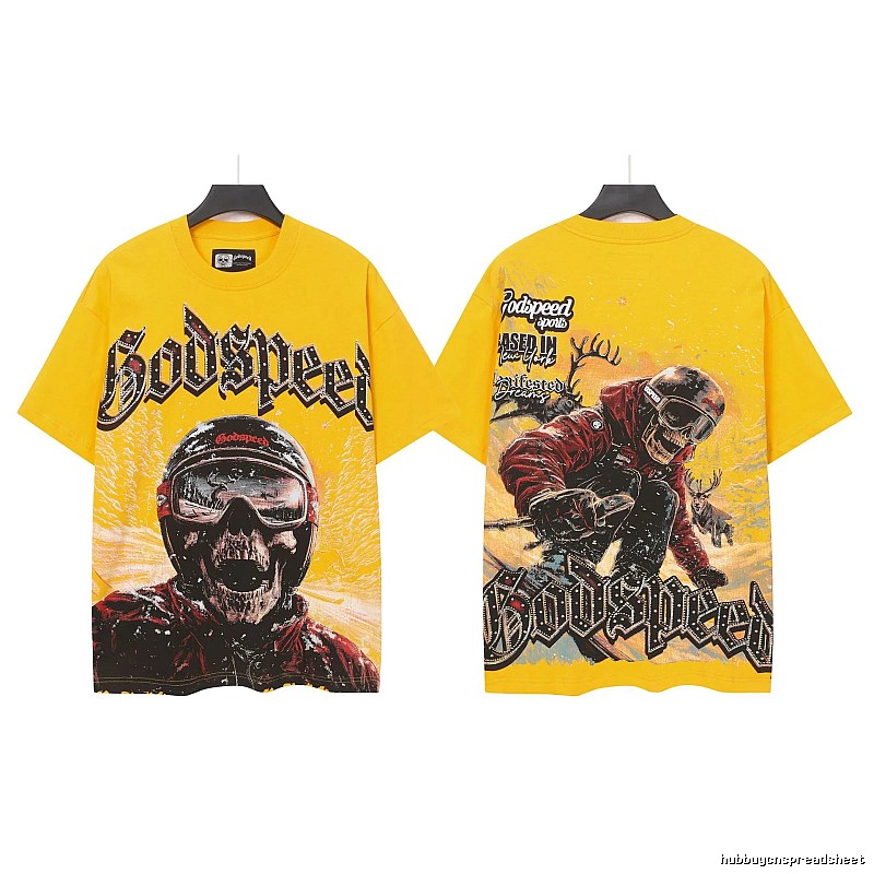 Godspeed Skull Skiing American Retro Yellow T-Shirt