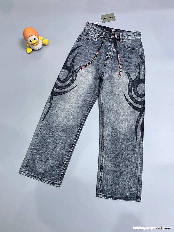 Graphic Wide Jeans with bold circular leg artwork and a relaxed fit - Casual