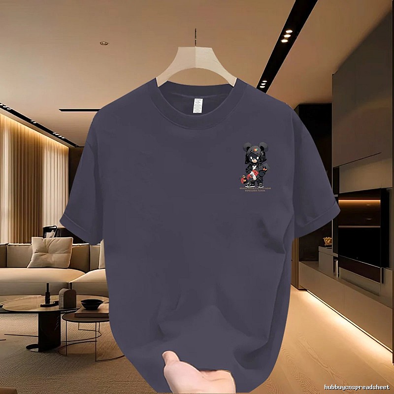 Gray-Blue Guochao Techwear Street Style T-Shirt with Bear Print