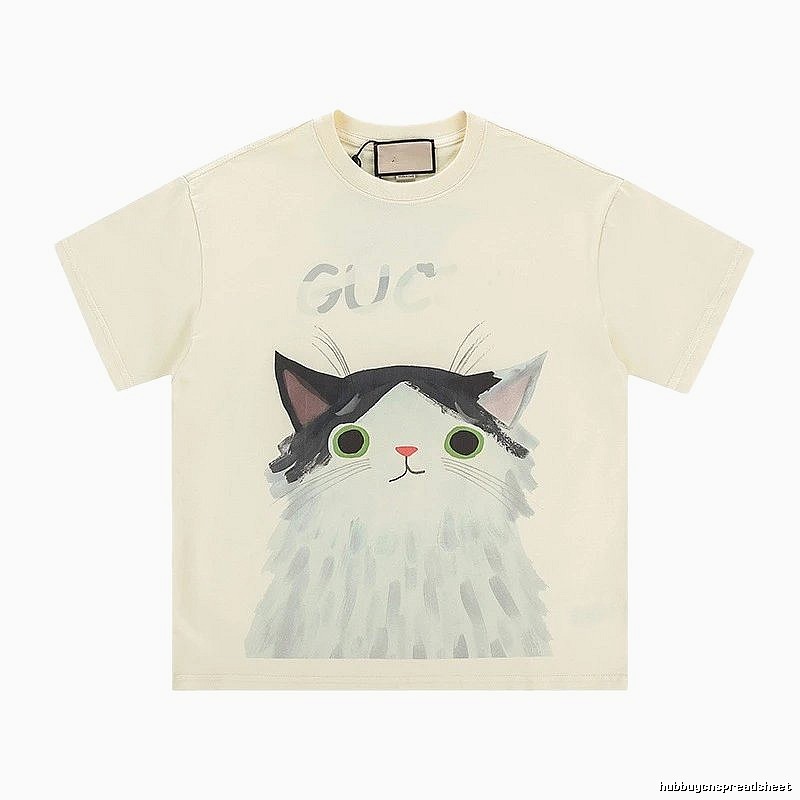 Gucci Cat Print Cartoon-style Off-white T-shirt