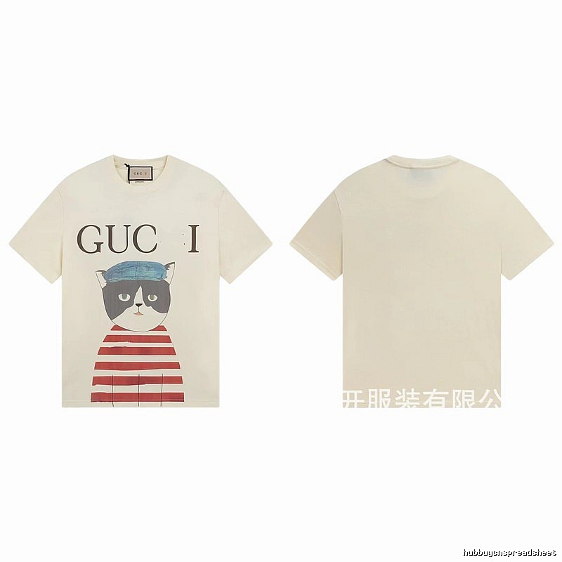Gucci Cat Print Vintage Style Off-White T-Shirt