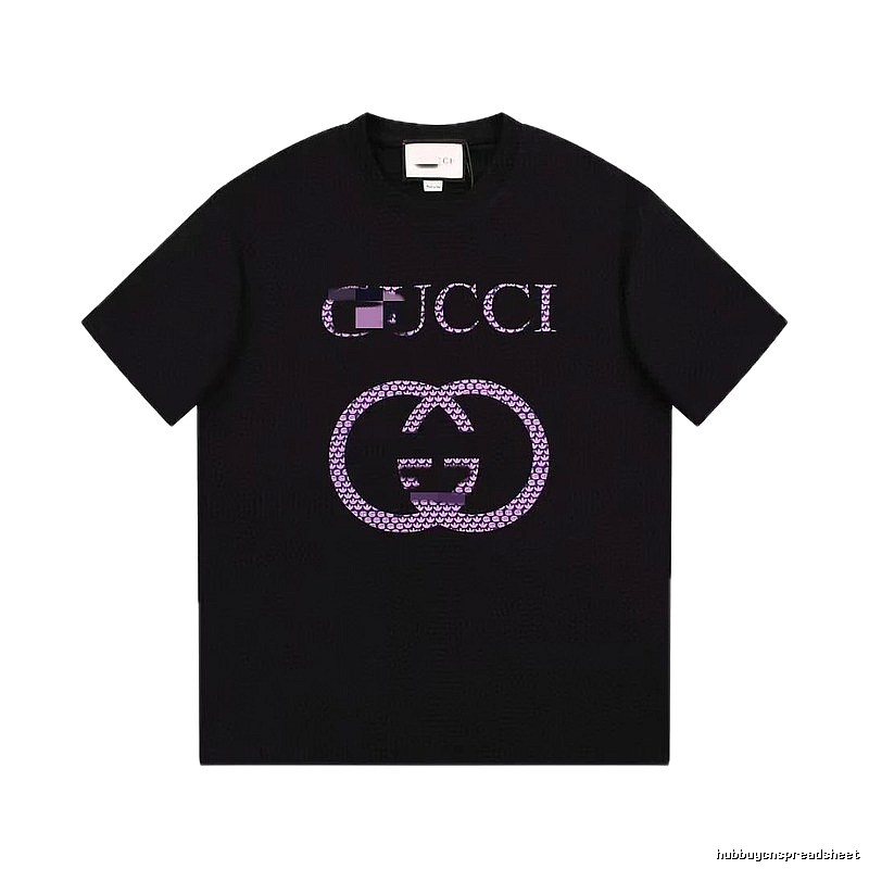 Gucci Double G Trendy Style Black and Purple Short Sleeve T-Shirt