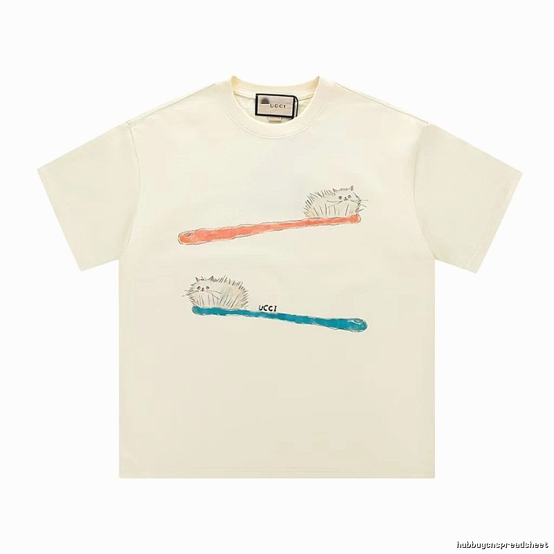 Gucci Hand-painted Cat Vintage Style Off-white T-shirt