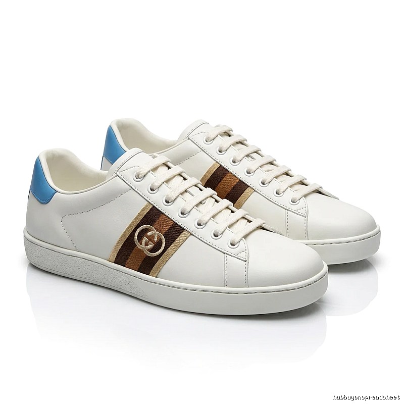 Gucci retro-style white and blue color-blocking sneakers
