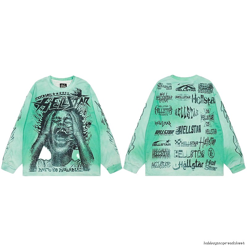 Hellstar All-over Portrait Print Street Style Mint Green Long Sleeve