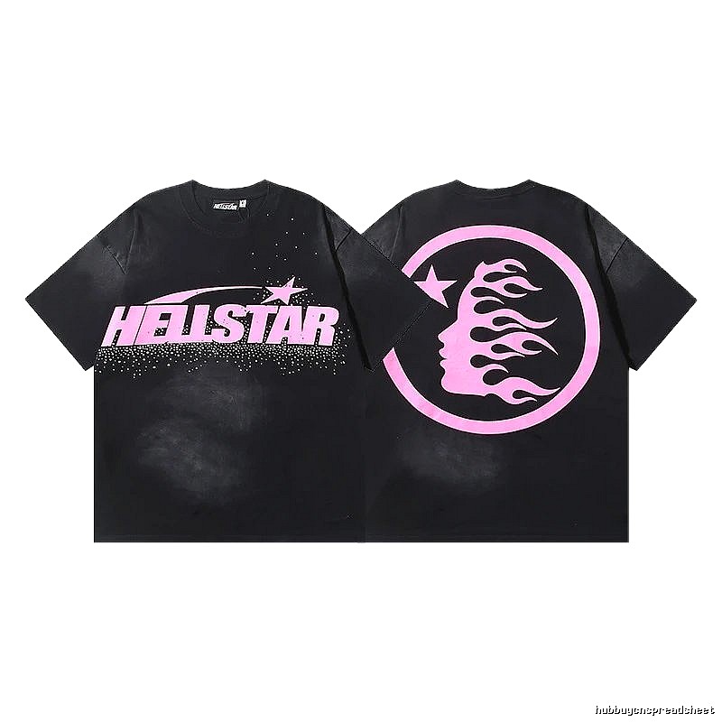 Hellstar Flame Print Street Style Black and Pink T-shirt