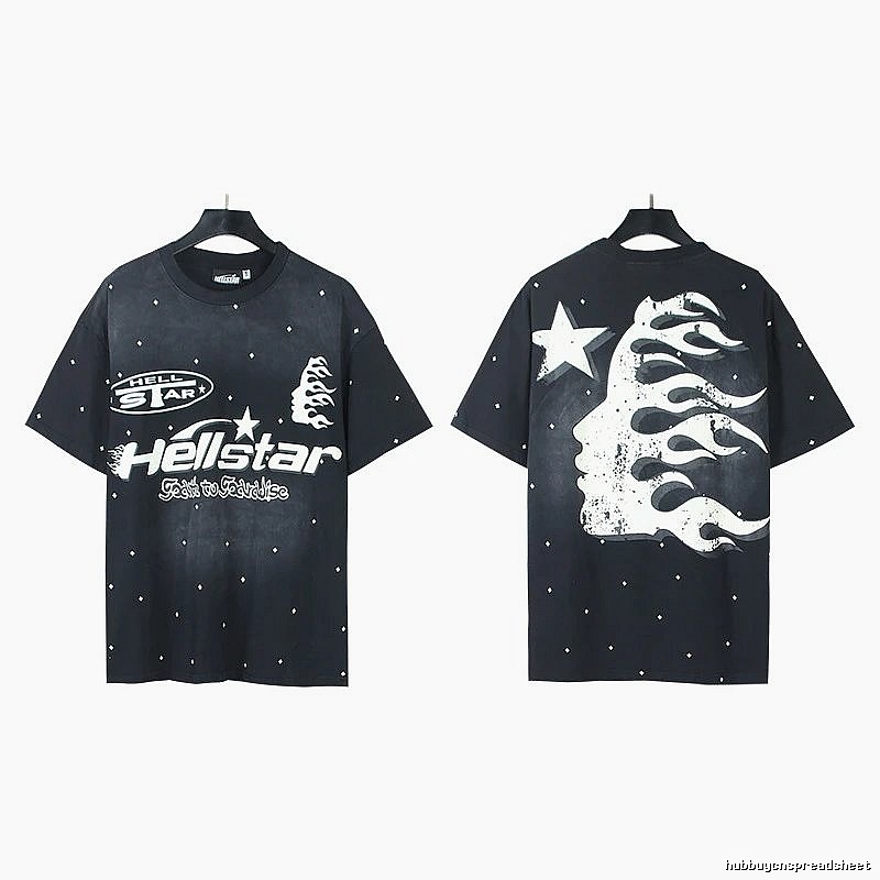 Hellstar Flame Print Street Style Black T-Shirt