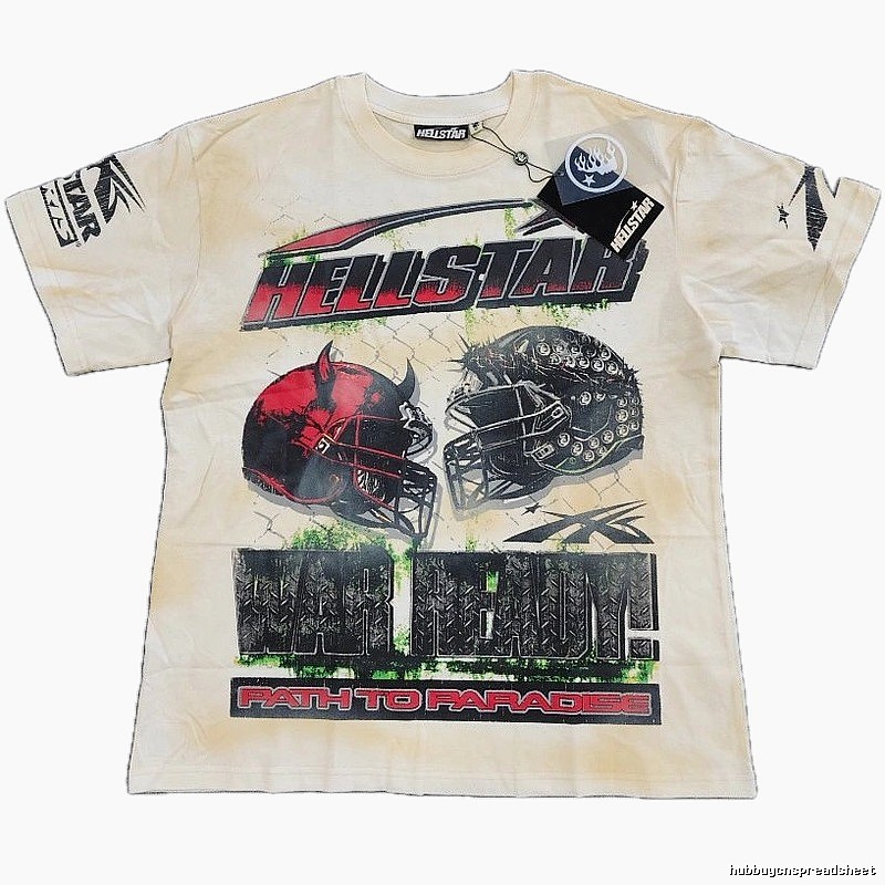 Hellstar Helmet Print Street Style Off-white T-shirt