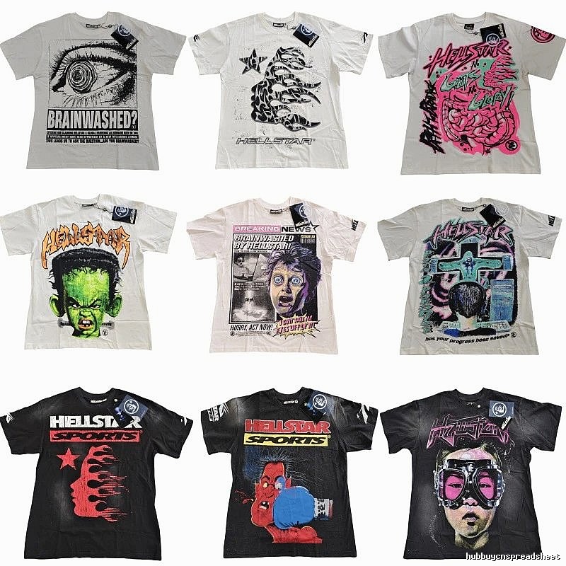 Hellstar Print Street Style Black and White T-shirt