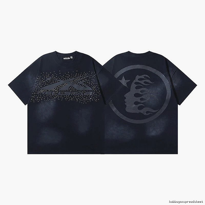 Hellstar Rhinestone Embellished Street Style Black Short Sleeve T-shirt