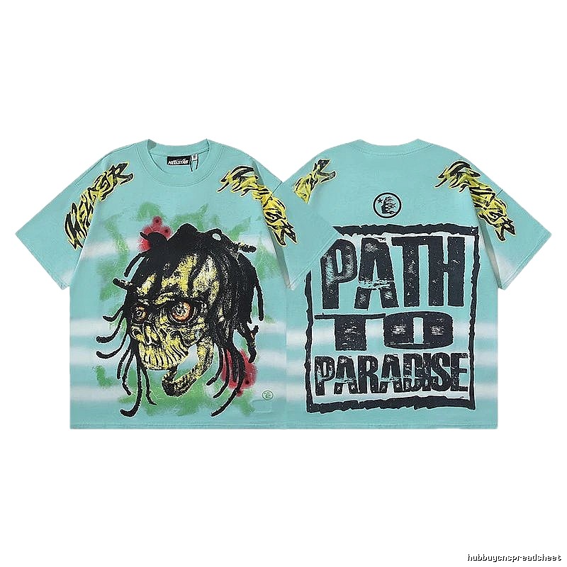 Hellstar Skull Print Street Style Light Blue T-shirt