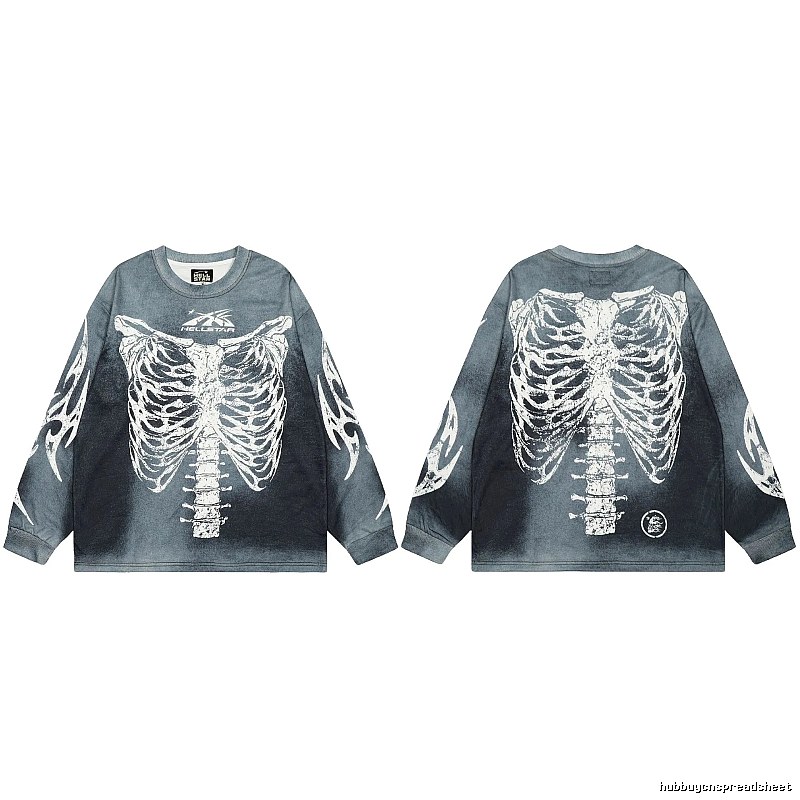 Hellstar Skull Print Street Style Vintage Grey Long Sleeve T-shirt