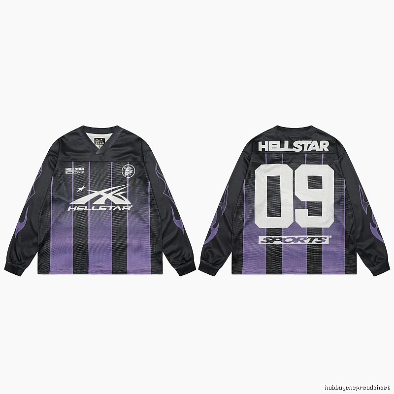 Hellstar Sporty Street Style Black and Purple Long-Sleeve Jersey