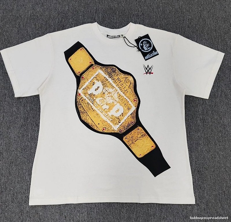 Hellstar WWE Gold Belt Street Style Off-White T-Shirt