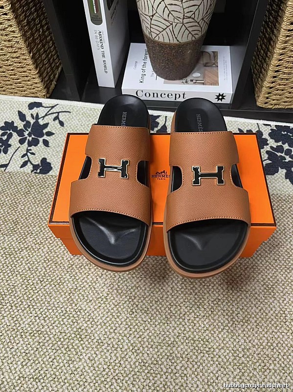 Hermès H-Buckle Minimalist Style Caramel Brown Slide Sandals