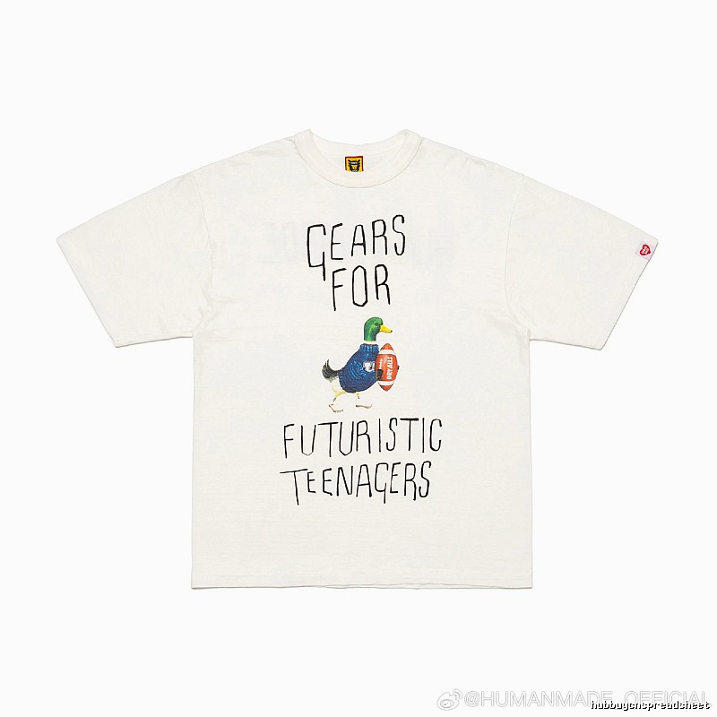 HUMAN MADE Japanese Streetwear Green Duck Printed Off-white T-shirt