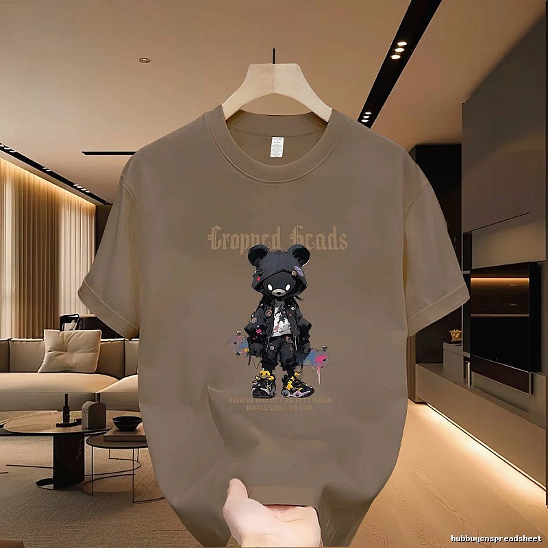 INS Streetwear Brand Skateboard Bear Street Style Khaki T-Shirt