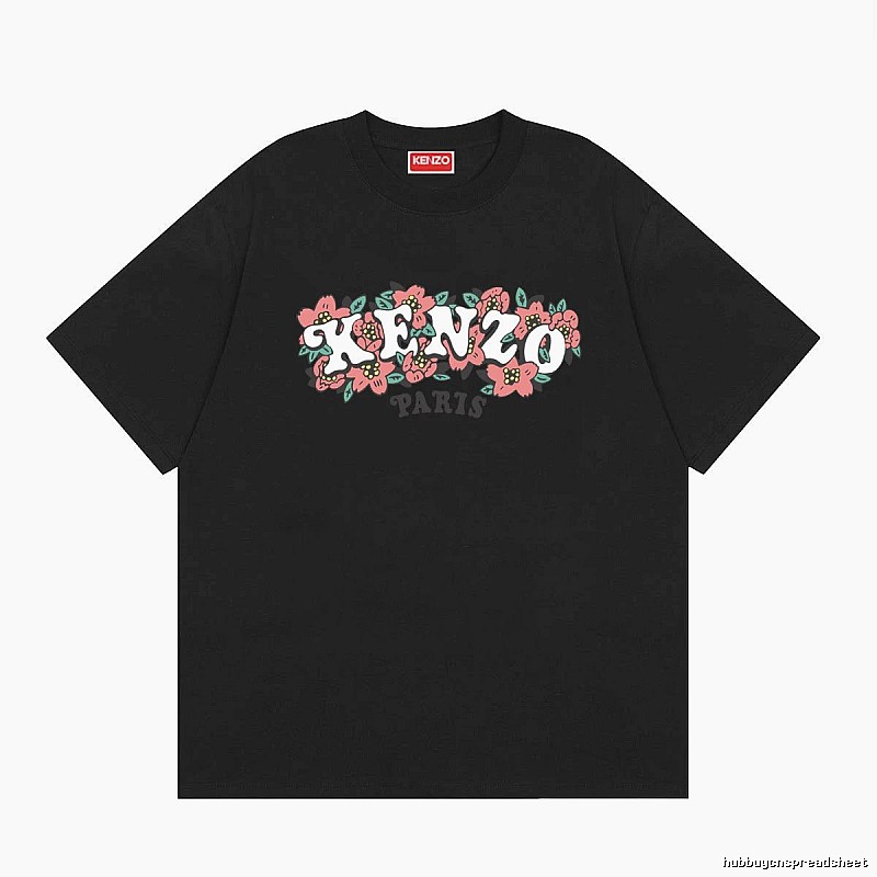KENZO Floral Print Casual Trendy Black Short Sleeve T-shirt