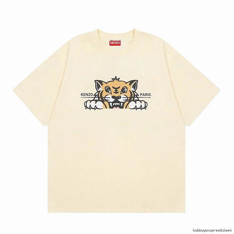 KENZO Tiger Head Print Streetwear Style Beige Short Sleeve T-Shirt