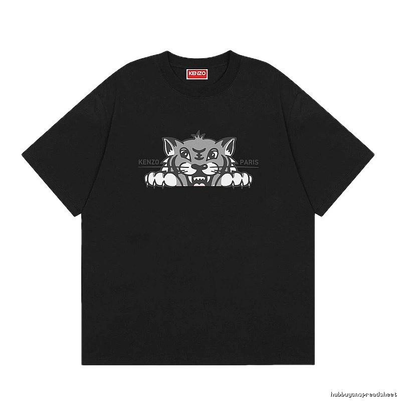 KENZO Tiger Head Print Trendy Style Black Short-sleeved T-shirt