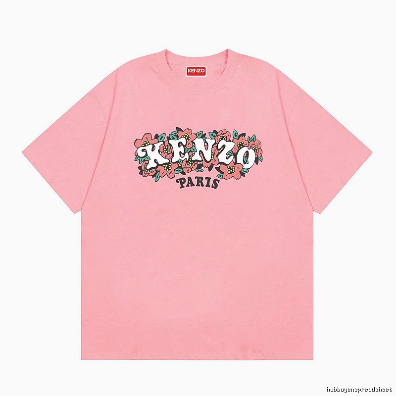 KENZO Trendy Pink Floral Print Short Sleeve T-shirt