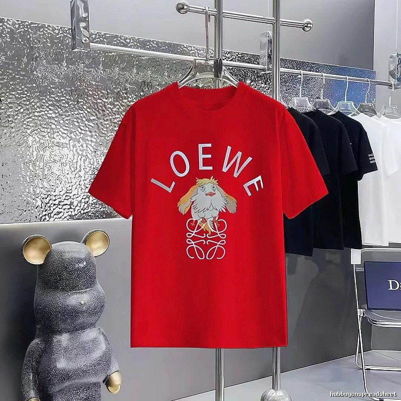 LOEWE Cartoon Print Casual Style Red Short-sleeve T-shirt