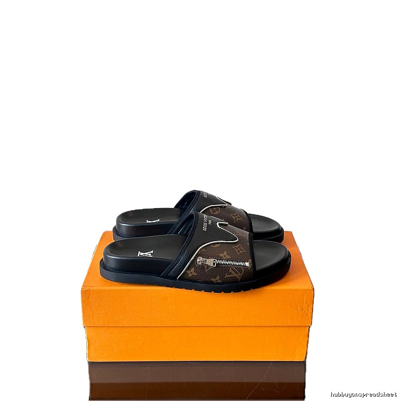 Louis Vuitton Classic Monogram Light Luxury Style Brown and Black Slides