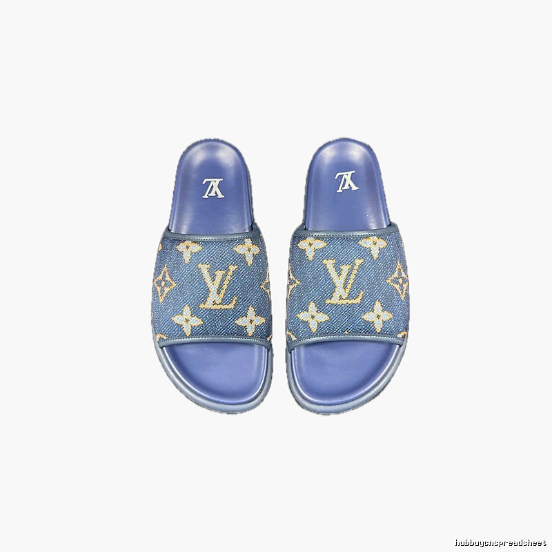 Louis Vuitton Classic Monogram Vintage Style Blue Slide Sandals