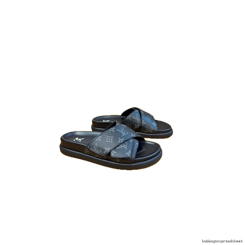 Louis Vuitton Monogram Casual Style Black and Grey Slide Sandals