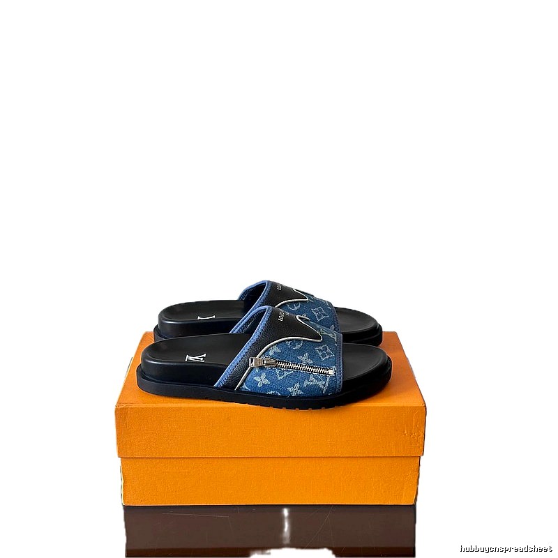 Louis Vuitton Monogram Trendy Denim Blue Slide Sandals